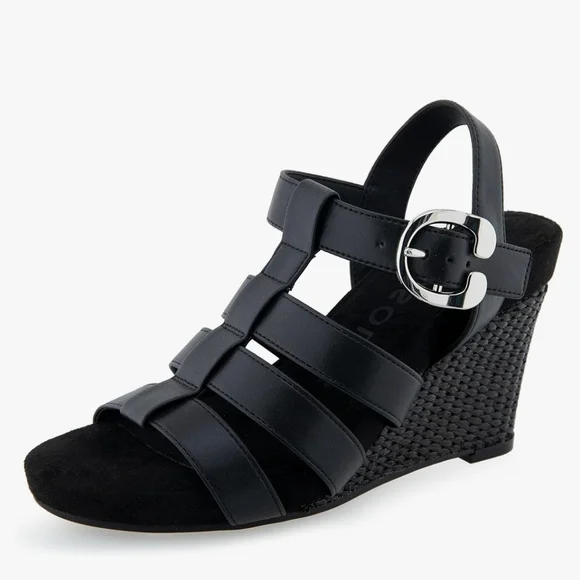 AEROSOLES Black Wedge Sandals with Strappy Design - Picture 1 of 9